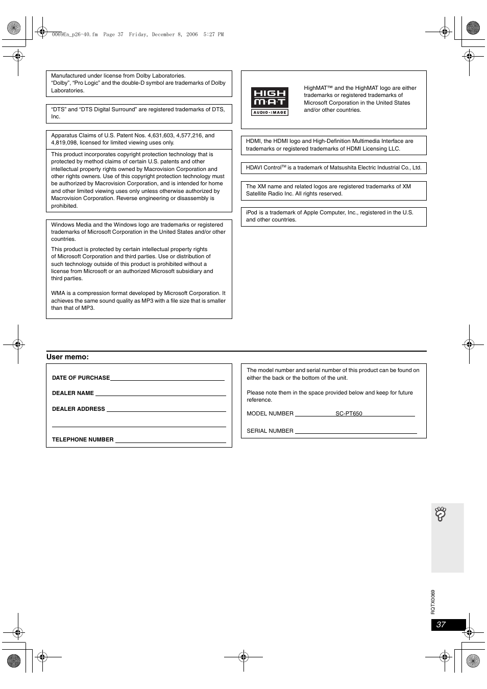 Panasonic SC-PT650 User Manual | Page 37 / 40