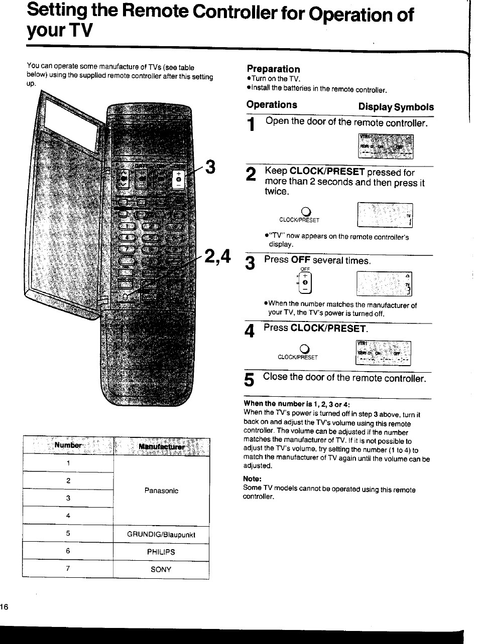 Preparation, Display symbols, Press clock/preset | Note | Panasonic NV-HS1000EC User Manual | Page 16 / 62
