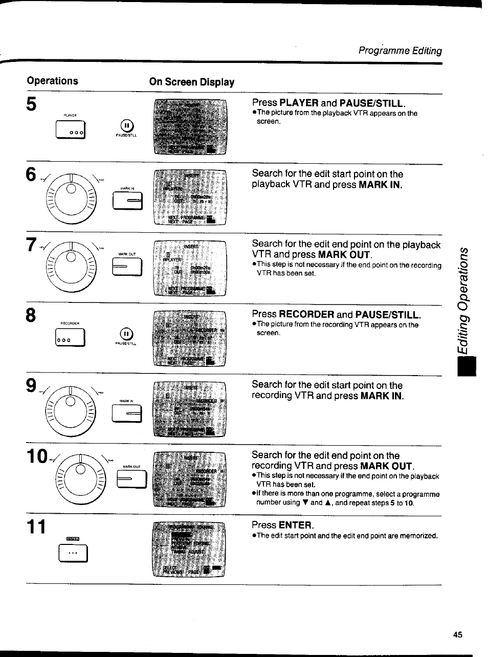 Press player and pause/still, Press recorder and pause/still, Press enter | Panasonic NV-HS1000EC User Manual | Page 45 / 62