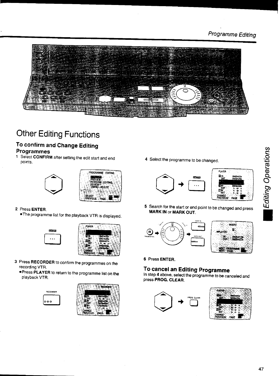 To confirm and change editing programmes, To cancel an editing programme, Other editing functions | Panasonic NV-HS1000EC User Manual | Page 47 / 62