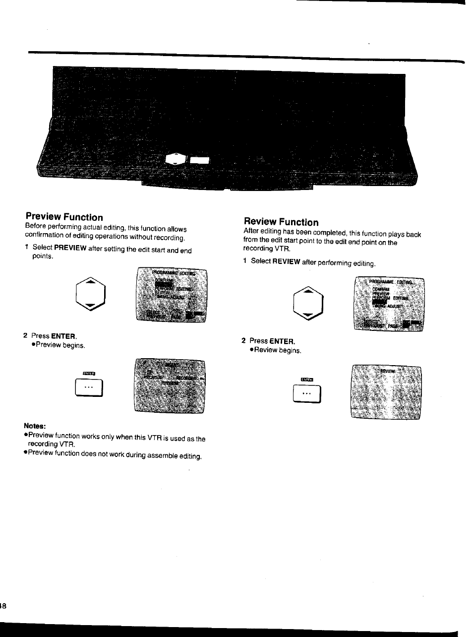 Preview function, Review function, Notes | Panasonic NV-HS1000EC User Manual | Page 48 / 62