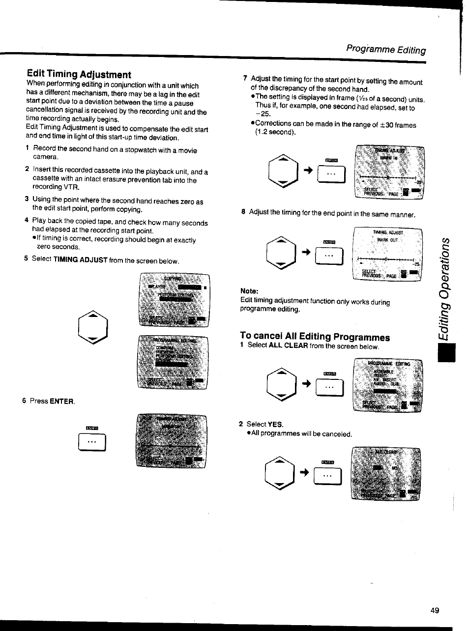 Edit timing adjustment, To cancef all editing programmes | Panasonic NV-HS1000EC User Manual | Page 49 / 62