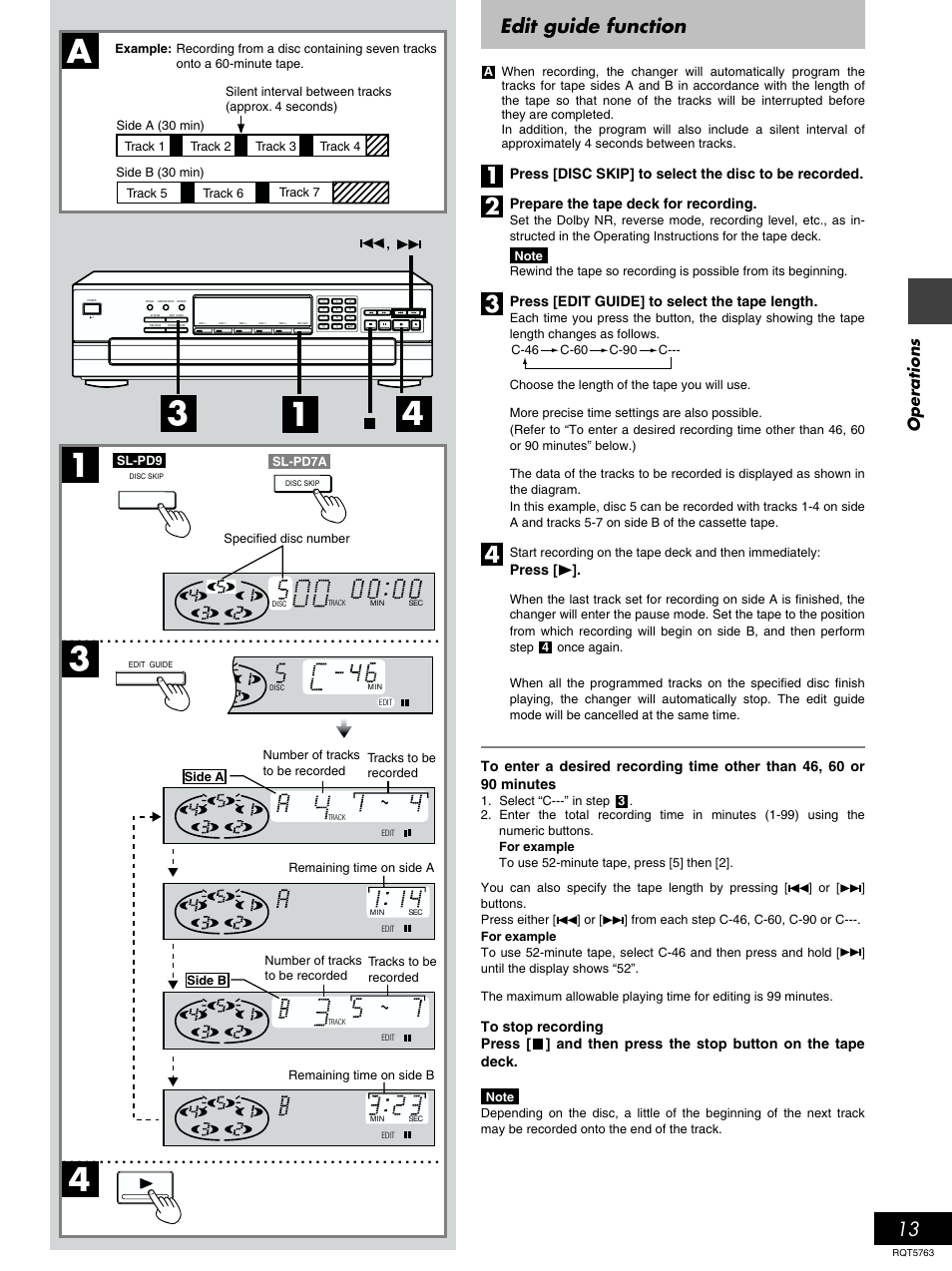 Edit guide function, A1 3, Operations | Panasonic SL-PD9 User Manual | Page 13 / 16