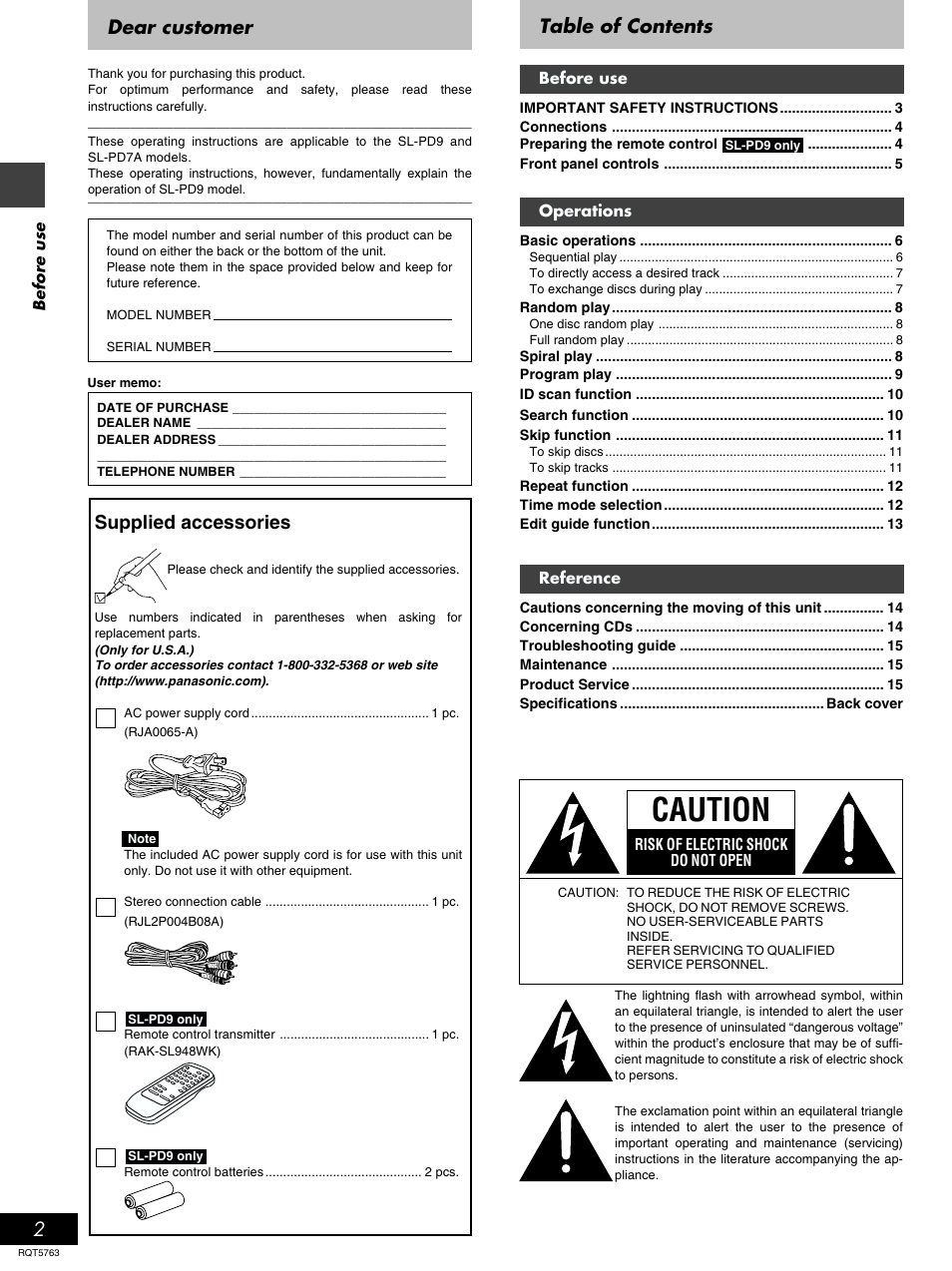 Panasonic SL-PD9 User Manual | Page 2 / 16