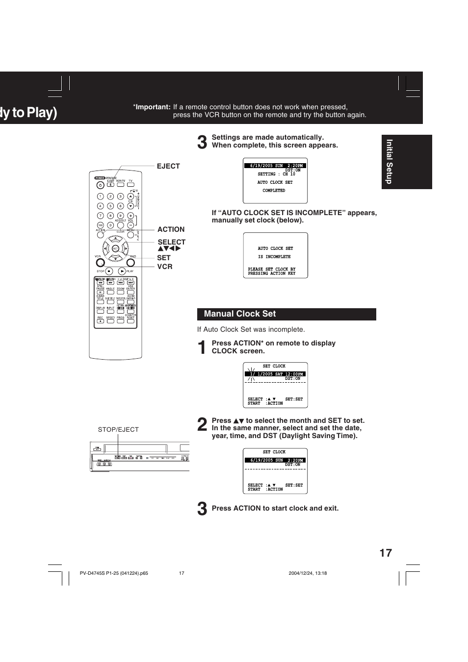 Dy to play) | Panasonic PV-D4745S User Manual | Page 17 / 72