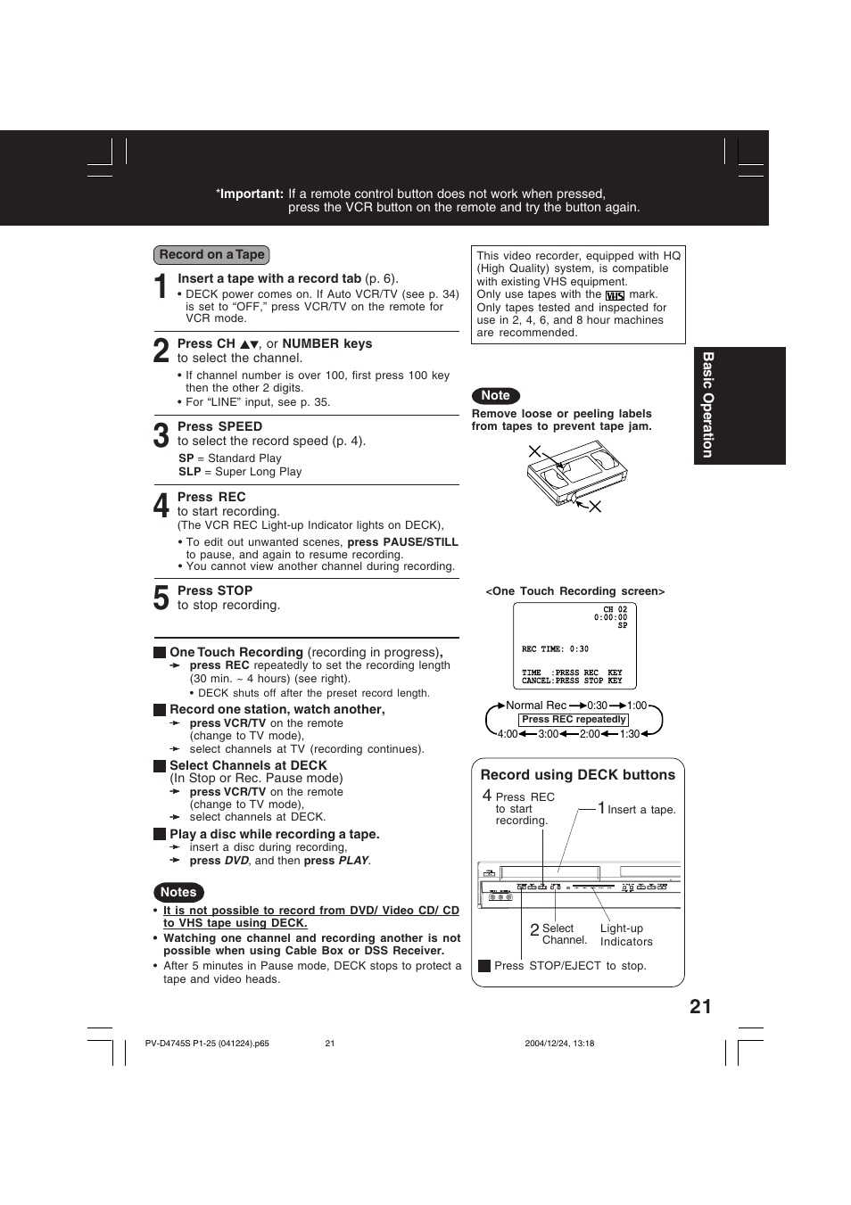 Panasonic PV-D4745S User Manual | Page 21 / 72
