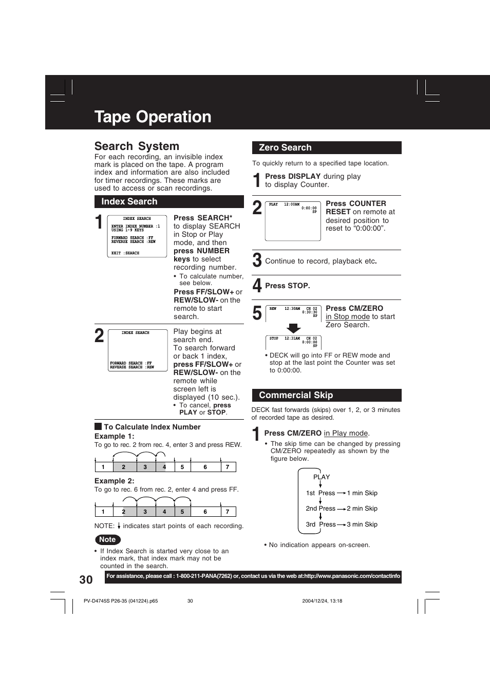 Tape operation (search system), Tape operation, Search system | Panasonic PV-D4745S User Manual | Page 30 / 72