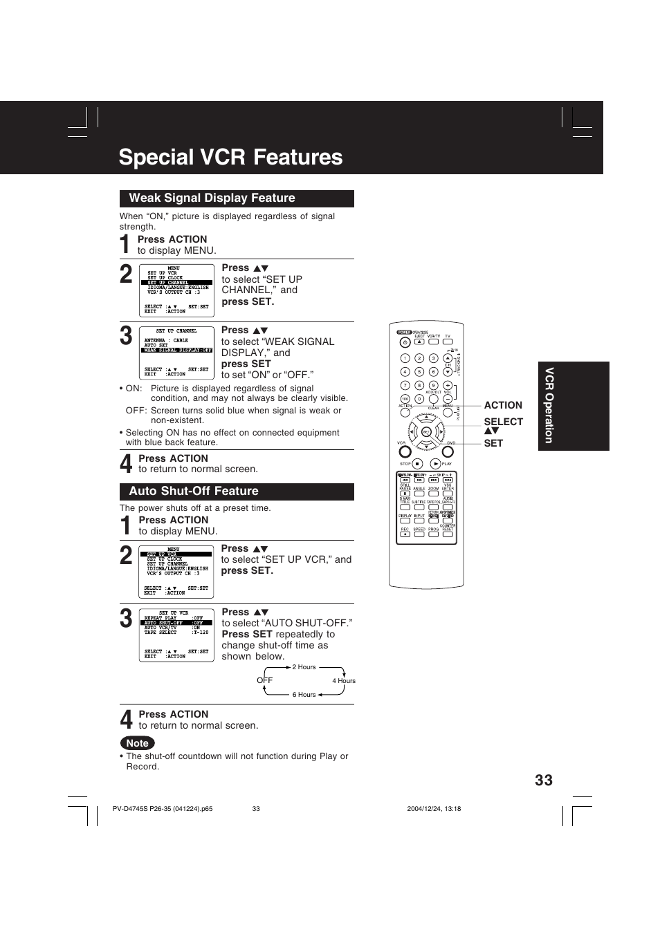 Special vcr features | Panasonic PV-D4745S User Manual | Page 33 / 72