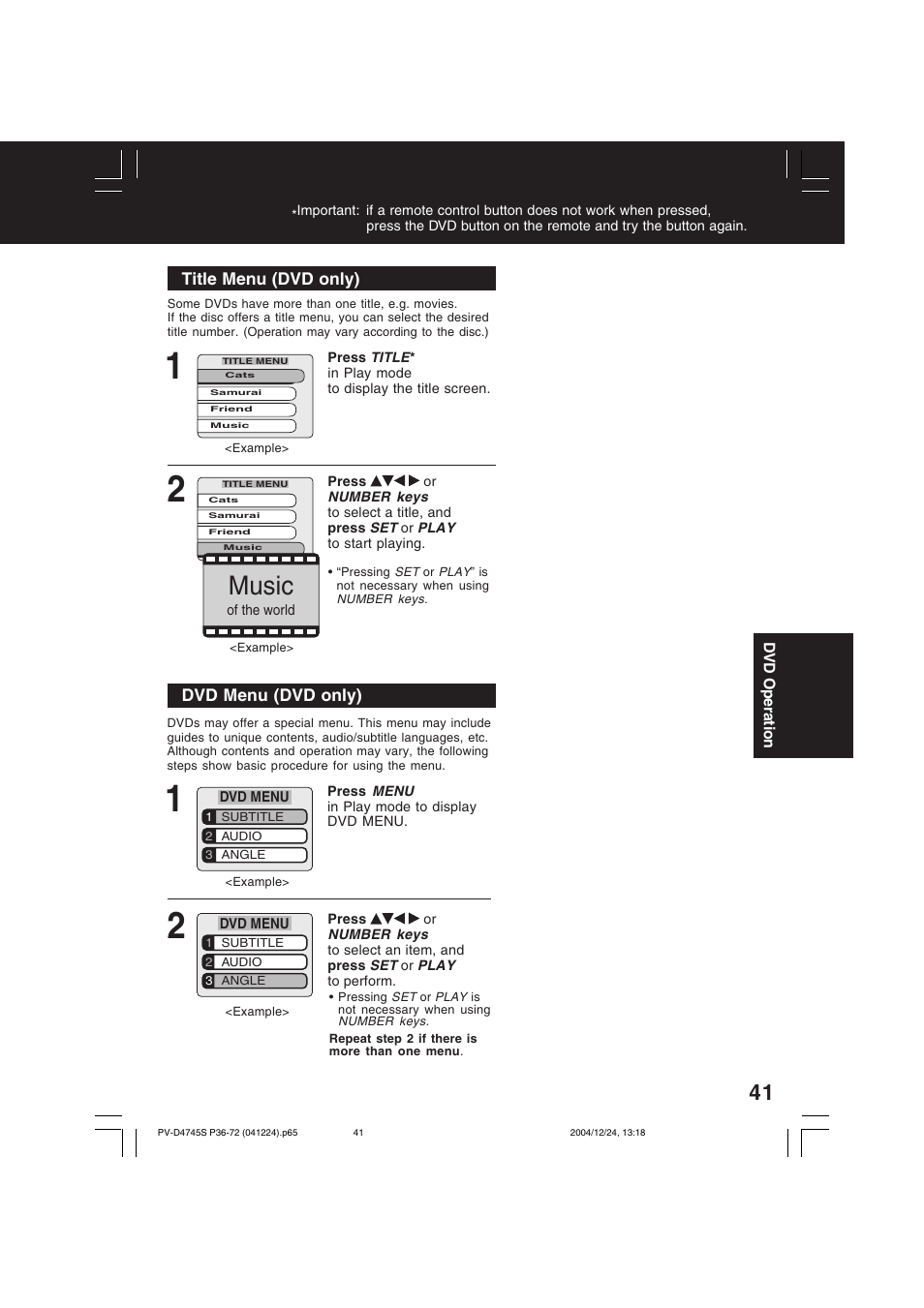 Music | Panasonic PV-D4745S User Manual | Page 41 / 72