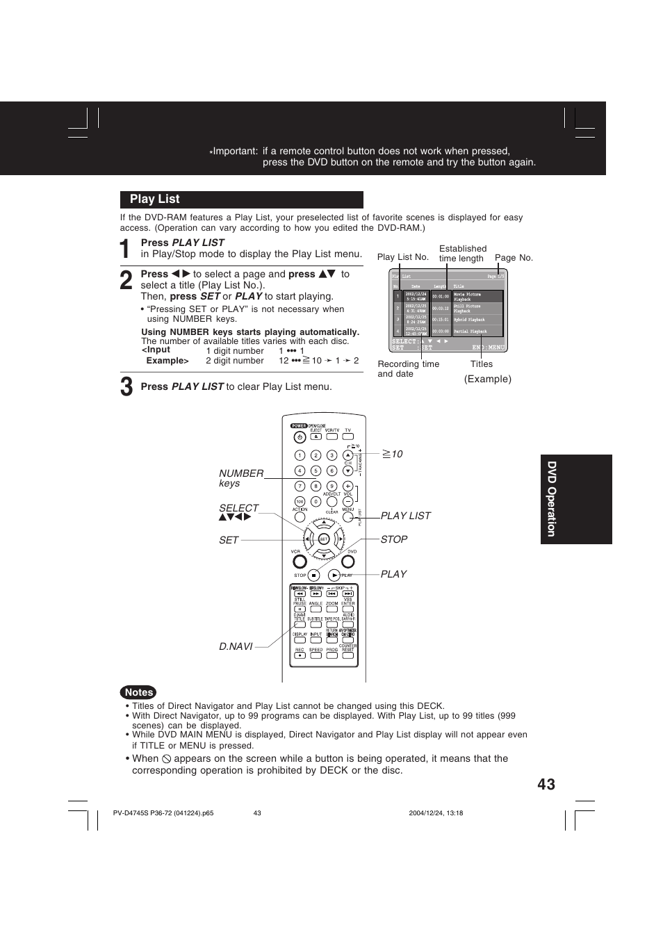 Panasonic PV-D4745S User Manual | Page 43 / 72