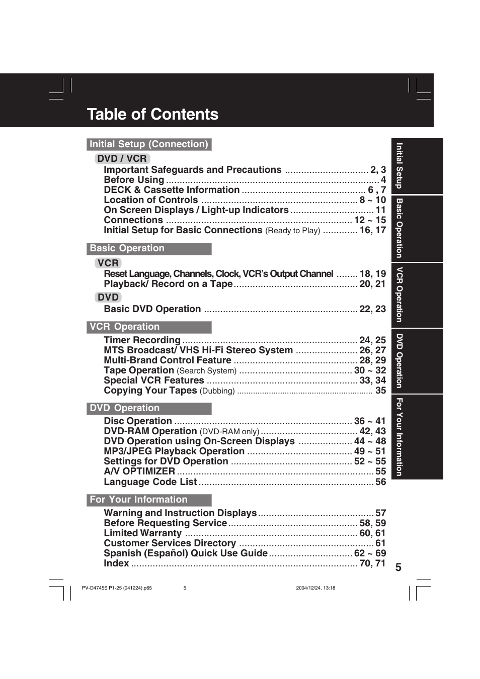 Panasonic PV-D4745S User Manual | Page 5 / 72