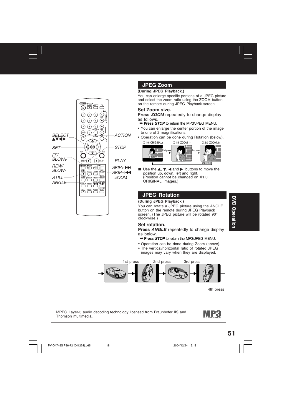 Jpeg zoom jpeg rotation | Panasonic PV-D4745S User Manual | Page 51 / 72