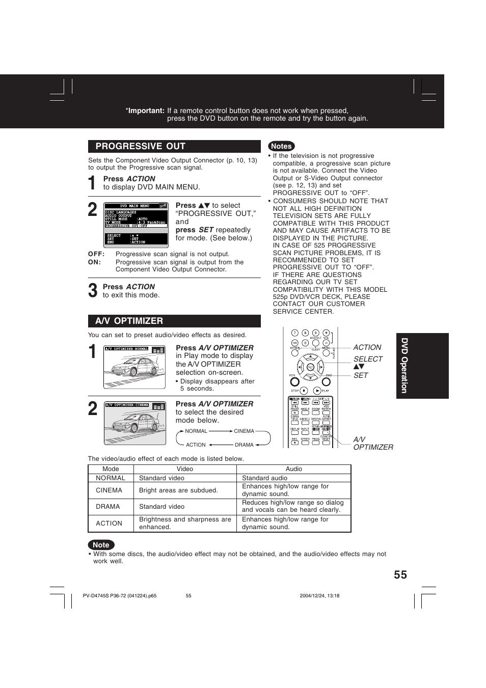 A/v optimizer | Panasonic PV-D4745S User Manual | Page 55 / 72