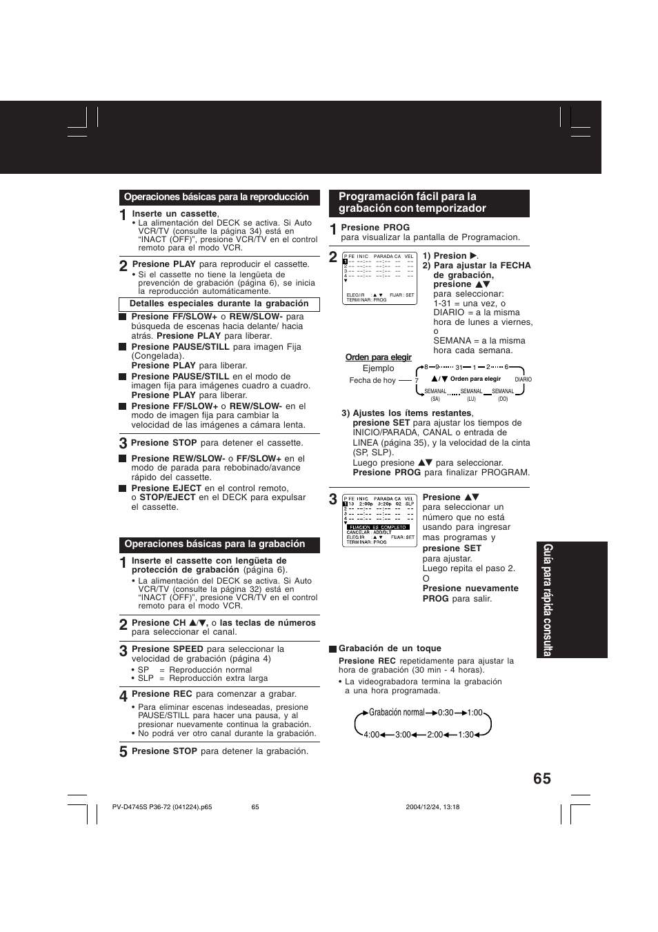 Gu ía para r ápida consulta | Panasonic PV-D4745S User Manual | Page 65 / 72