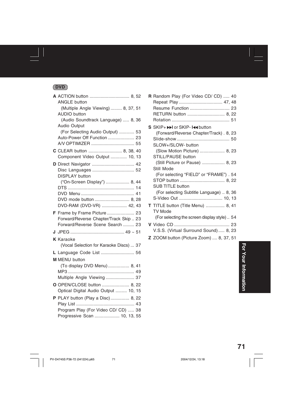 Panasonic PV-D4745S User Manual | Page 71 / 72