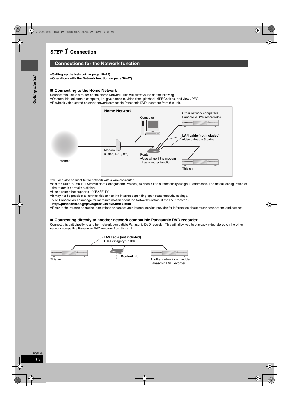 Connections for the network function, Step | Panasonic DMR-E500H User Manual | Page 10 / 84