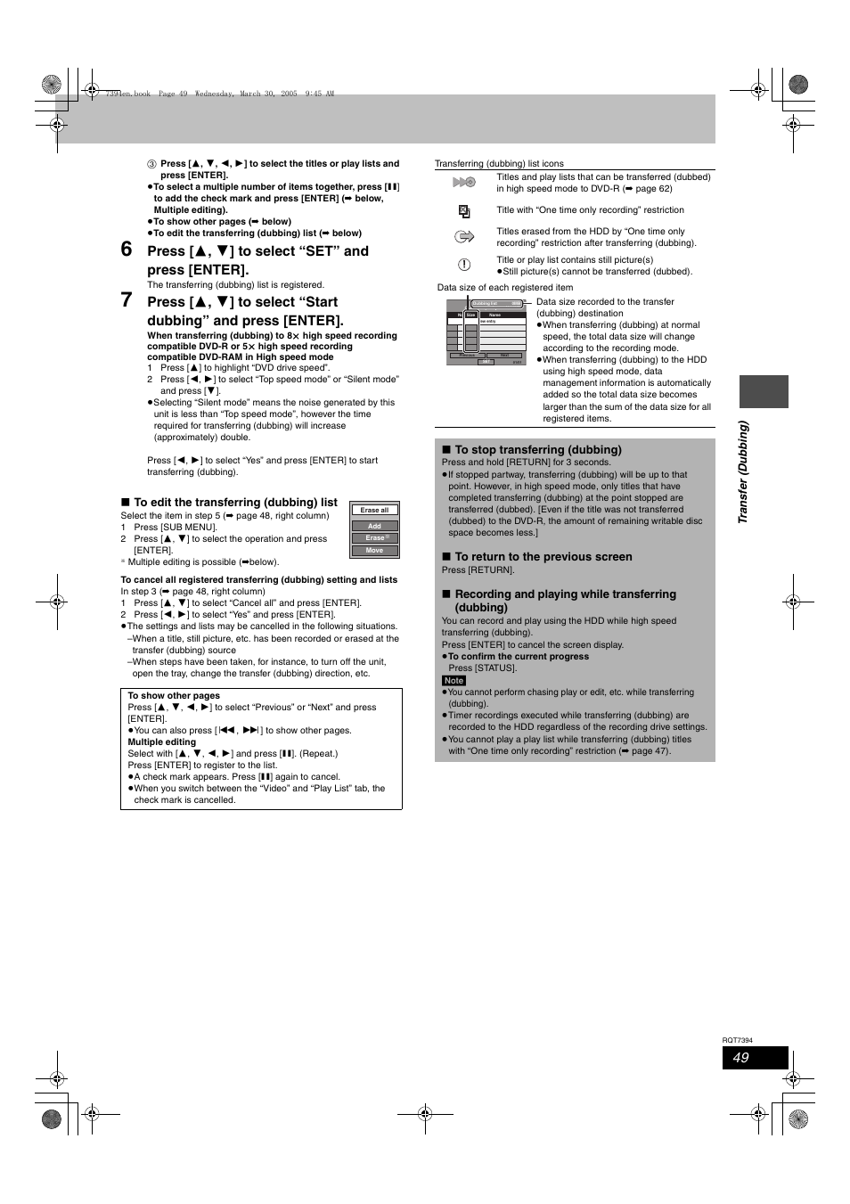 Press [ 3 , 4 ] to select “set” and press [enter | Panasonic DMR-E500H User Manual | Page 49 / 84