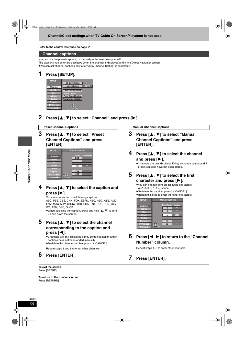Channel captions | Panasonic DMR-E500H User Manual | Page 66 / 84
