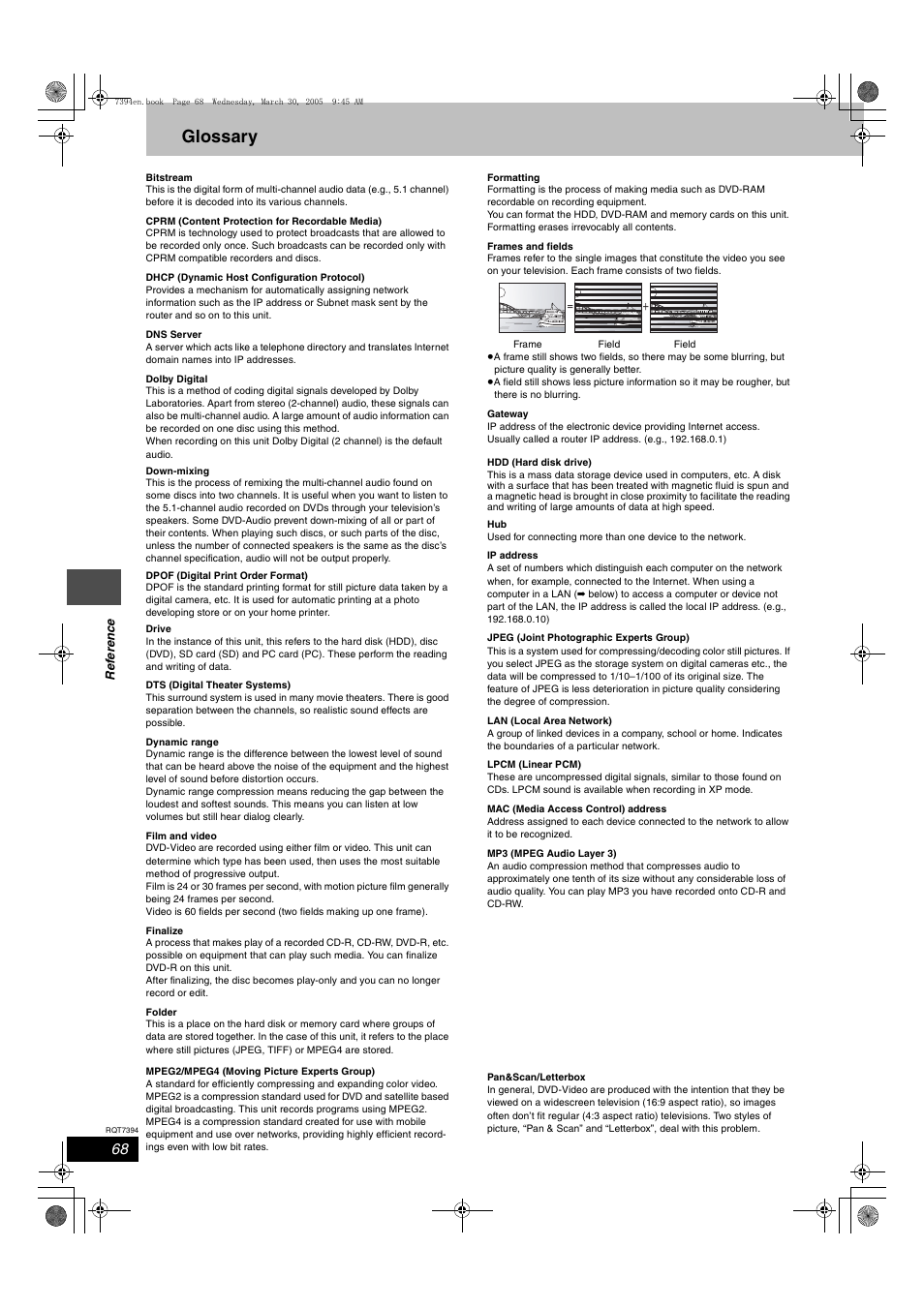 Glossary | Panasonic DMR-E500H User Manual | Page 68 / 84