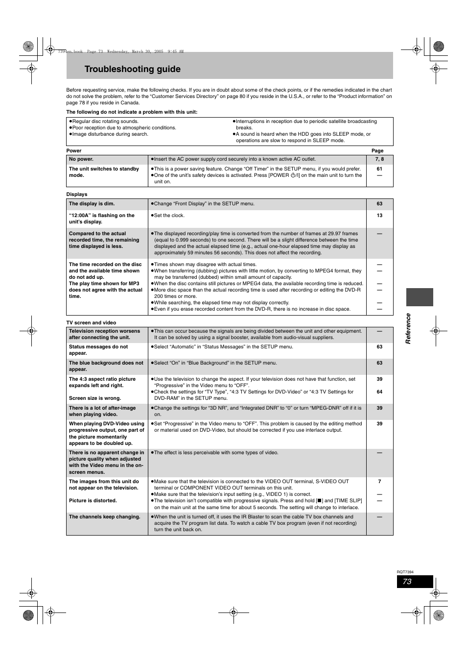 Troubleshooting guide | Panasonic DMR-E500H User Manual | Page 73 / 84