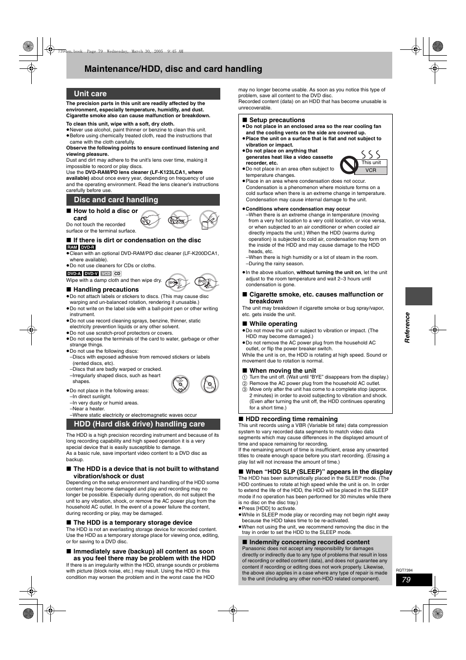 Maintenance / hdd, disc and card handling, Maintenance/hdd, disc and card handling | Panasonic DMR-E500H User Manual | Page 79 / 84