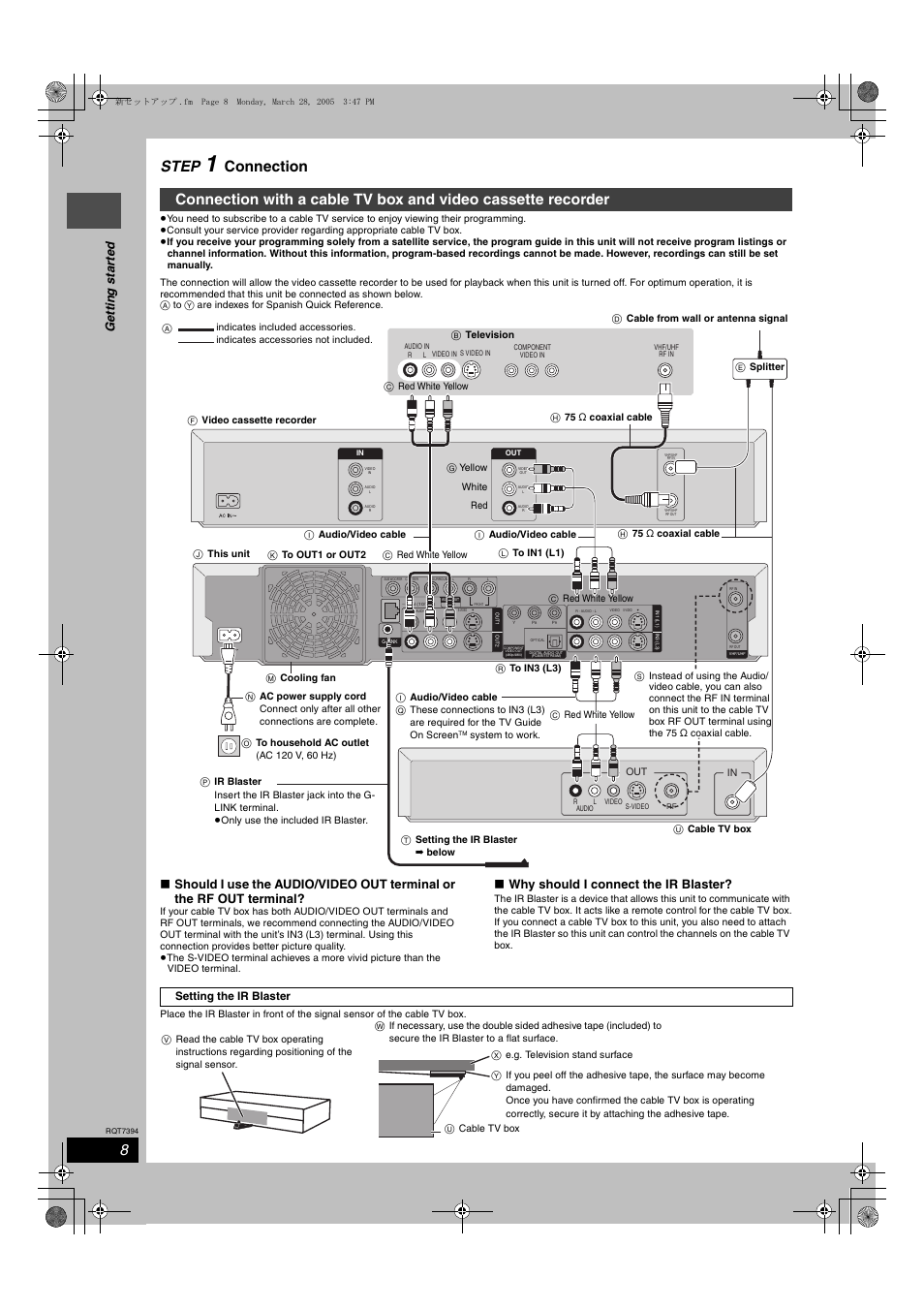 Step, Connection, Ge tt in g s ta rte d | Why should i connect the ir blaster | Panasonic DMR-E500H User Manual | Page 8 / 84