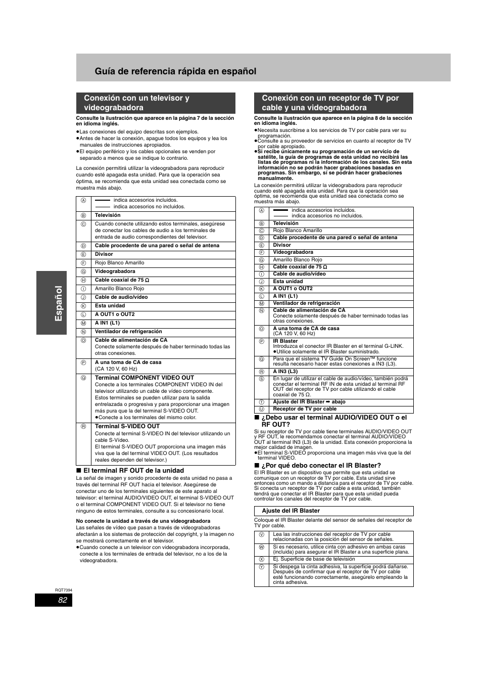 Español guía de referencia rápida en español, Conexión con un televisor y videograbadora | Panasonic DMR-E500H User Manual | Page 82 / 84