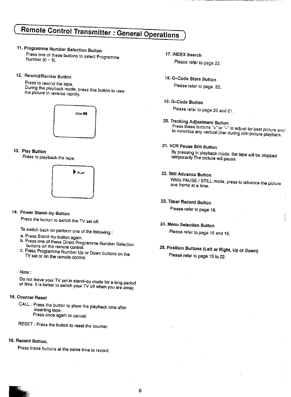 Remote control transmitter: general operations ) | Panasonic TC-21SV10M  EN User Manual | Page 11 / 31