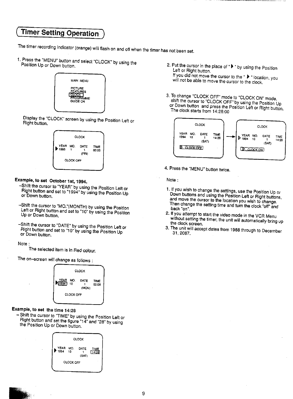 Trm6r setting operation ), Example, to set the time 14:28, Ptom | Frl), Rttai | Panasonic TC-21SV10M  EN User Manual | Page 12 / 31