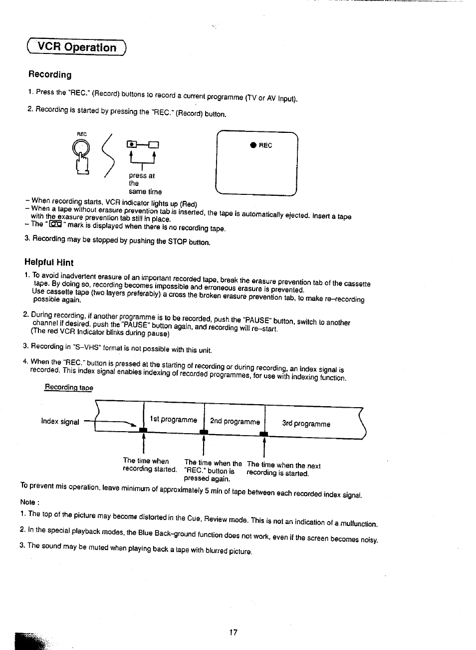 Recording, Helpful hint, Yeti ôperatlori ) | Panasonic TC-21SV10M  EN User Manual | Page 20 / 31