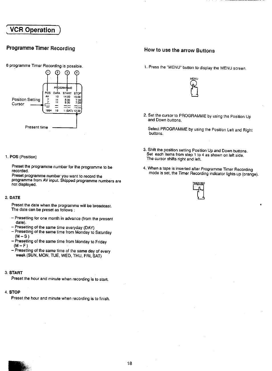 Programme timer recording, How to use the arrow buttons, Vcr operationi ) | Panasonic TC-21SV10M  EN User Manual | Page 21 / 31