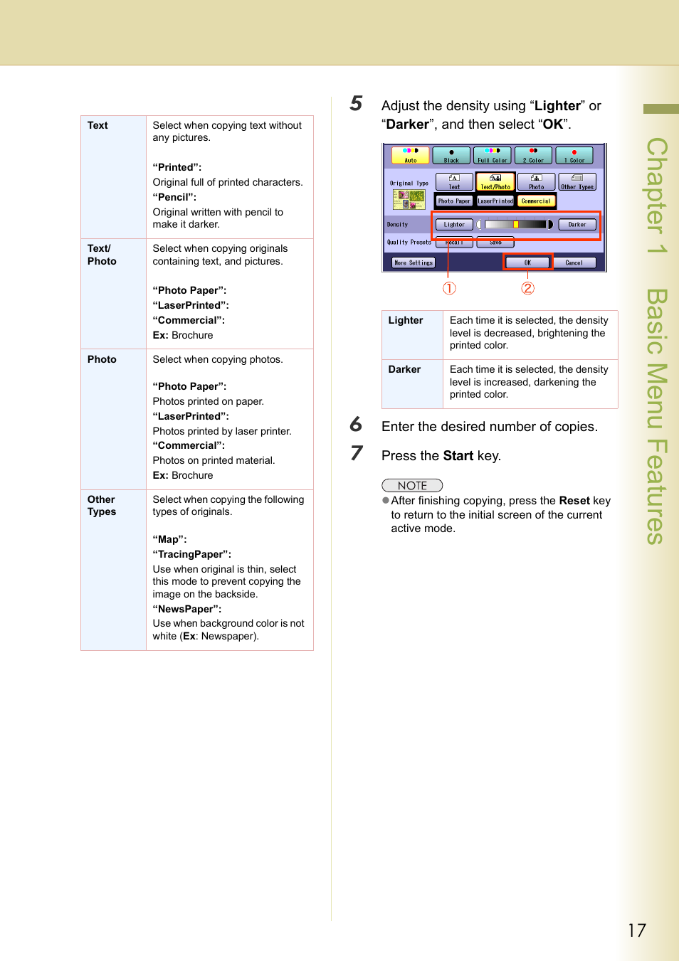 Chapter 1 basic menu features | Panasonic DP-C263  EN User Manual | Page 17 / 98