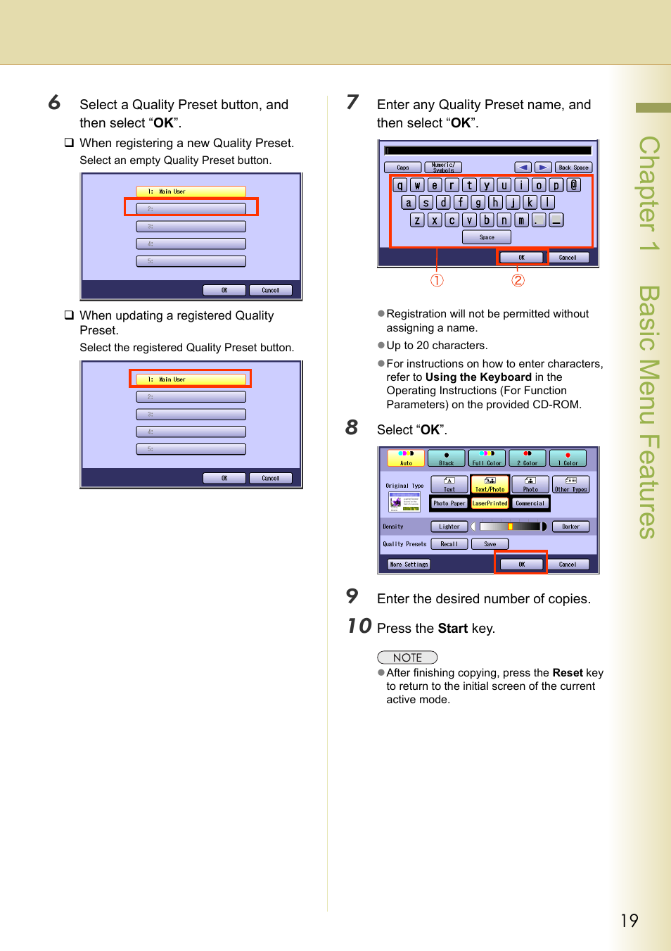 Chapter 1 basic menu features | Panasonic DP-C263  EN User Manual | Page 19 / 98