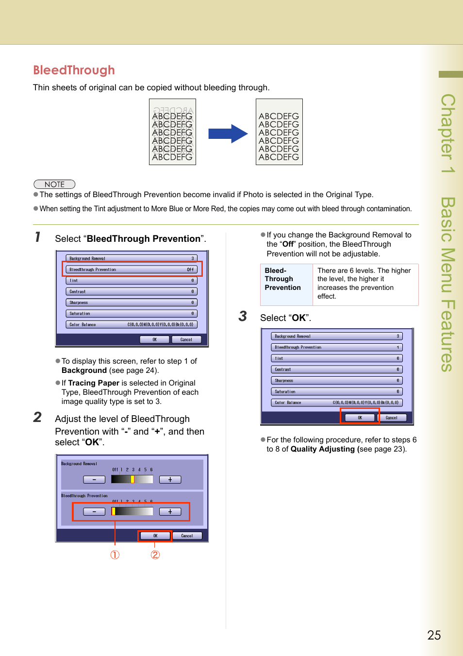 Bleedthrough, Chapter 1 basic menu features | Panasonic DP-C263  EN User Manual | Page 25 / 98