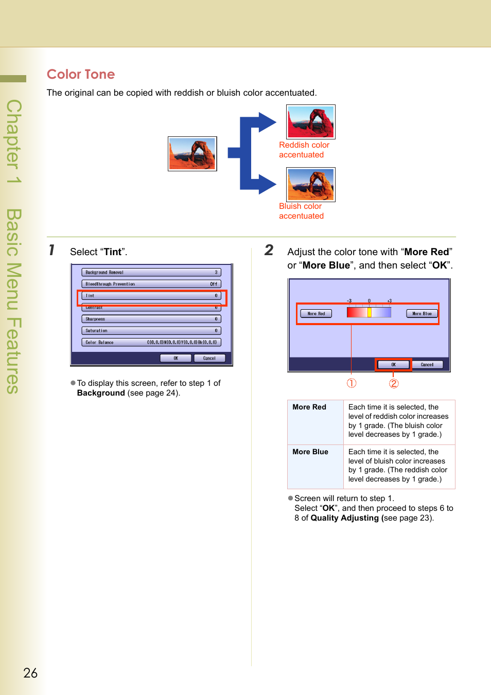 Color tone, Chapter 1 basic menu features | Panasonic DP-C263  EN User Manual | Page 26 / 98