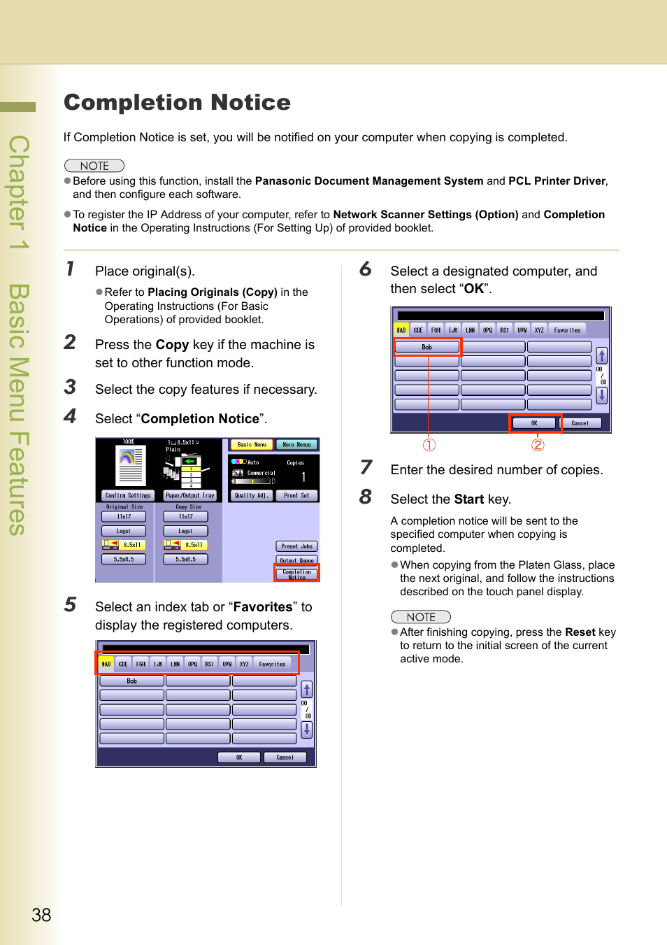 Completion notice, Chapter 1 basic menu features | Panasonic DP-C263  EN User Manual | Page 38 / 98