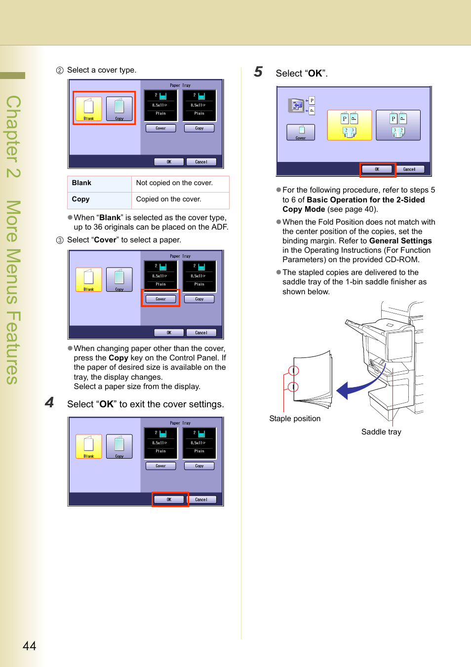 Chapter 2 more menus f eatures | Panasonic DP-C263  EN User Manual | Page 44 / 98