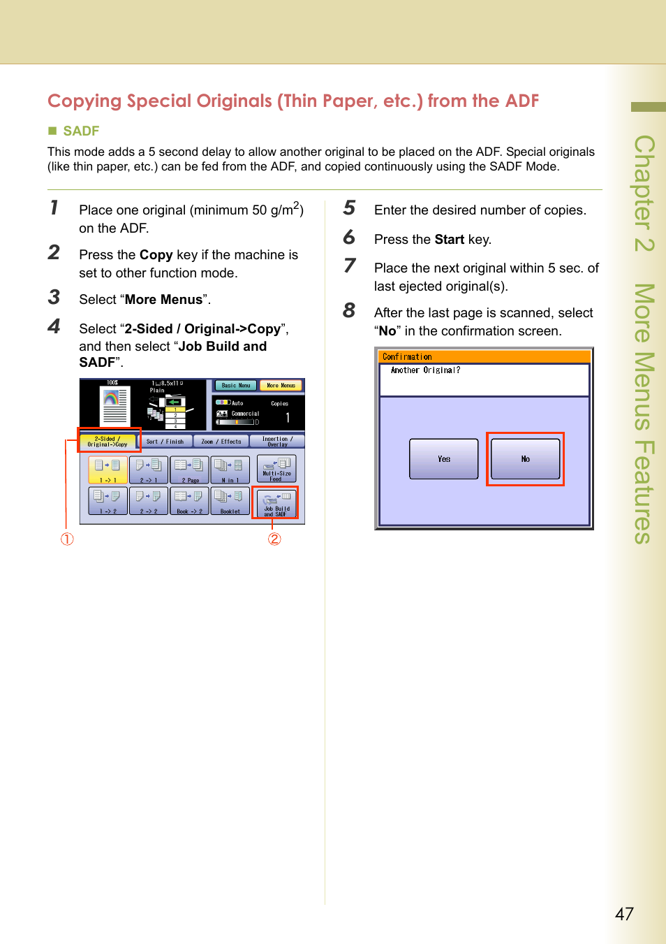 Chapter 2 more menus f eatures | Panasonic DP-C263  EN User Manual | Page 47 / 98