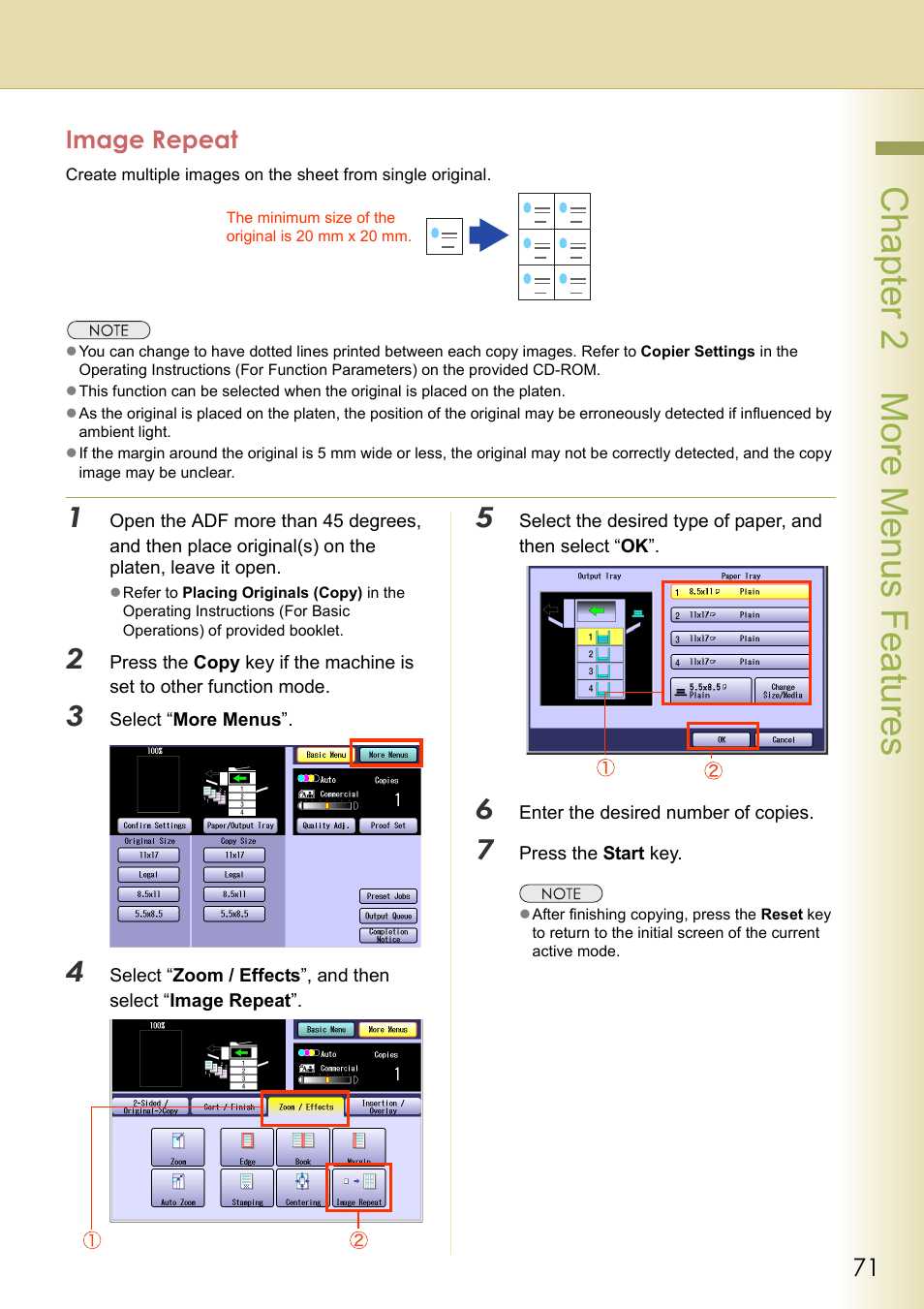 Image repeat, Chapter 2 more menus f eatures | Panasonic DP-C263  EN User Manual | Page 71 / 98