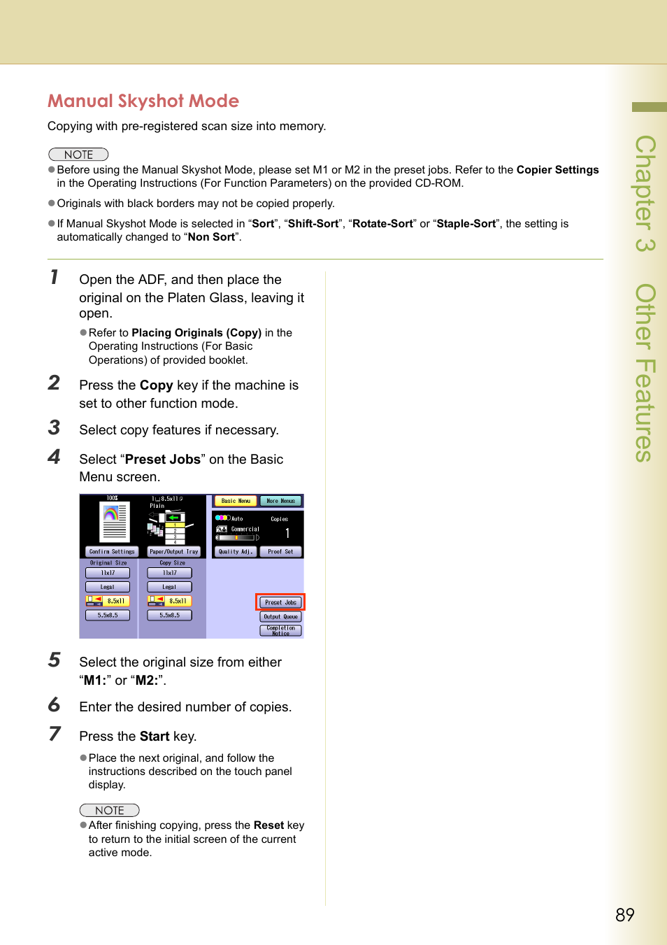 Manual skyshot mode, Chapter 3 other features | Panasonic DP-C263  EN User Manual | Page 89 / 98