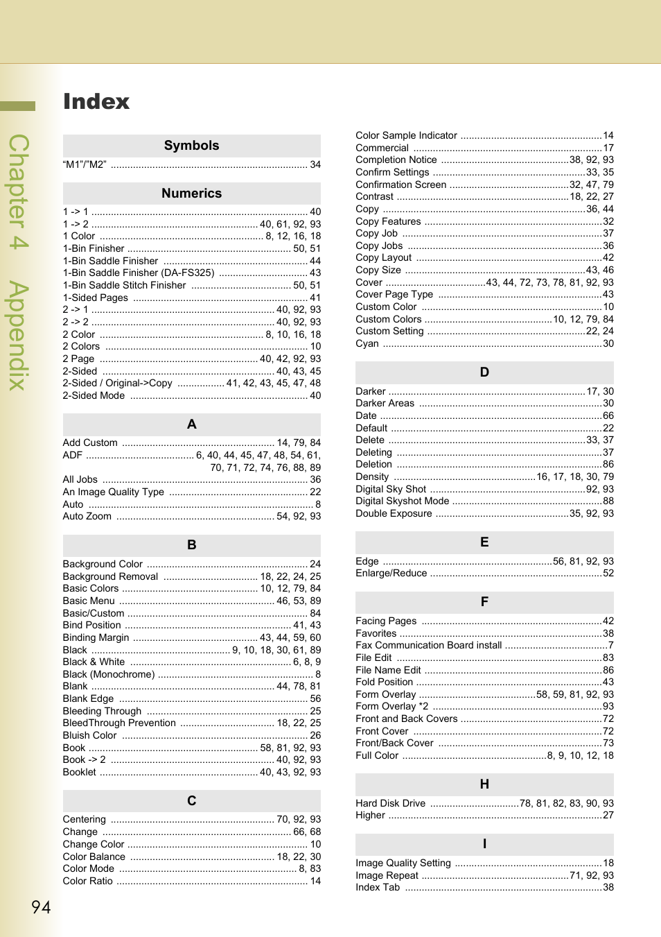 Index, Chapter 4 appendix | Panasonic DP-C263  EN User Manual | Page 94 / 98