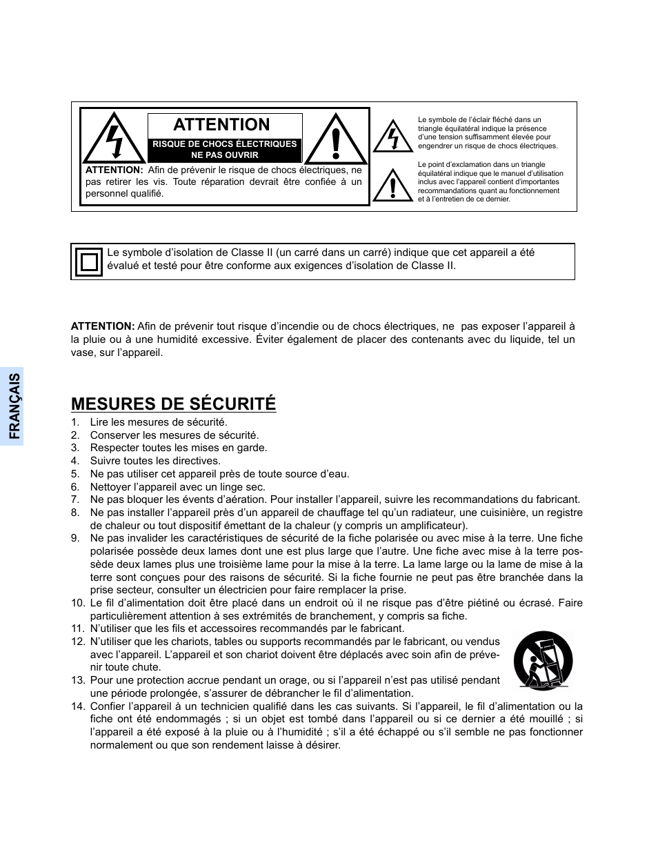 Attention, Mesures de sécurité, Françai s | Panasonic CT-32HXC14 User Manual | Page 50 / 80