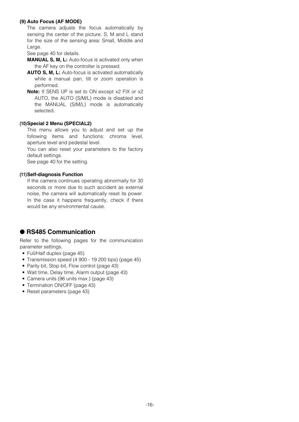 Rs485 communication | Panasonic WV-CS854B User Manual | Page 16 / 56