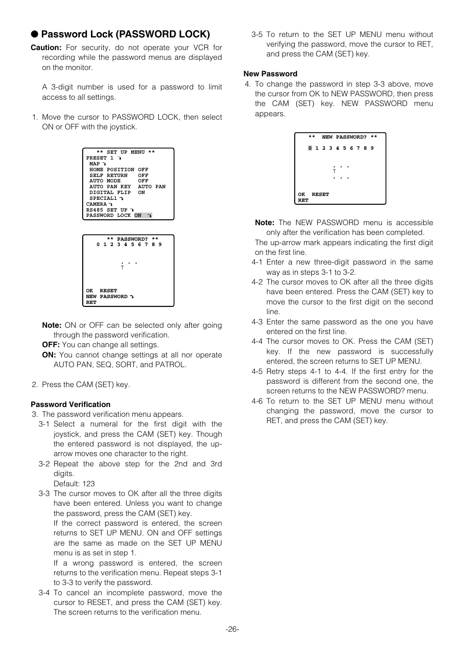 Password lock (password lock) | Panasonic WV-CS854B User Manual | Page 26 / 56