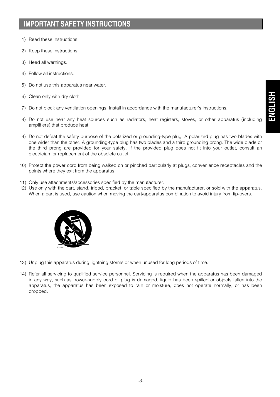 English, Important safety instructions | Panasonic WV-CS854B User Manual | Page 3 / 56