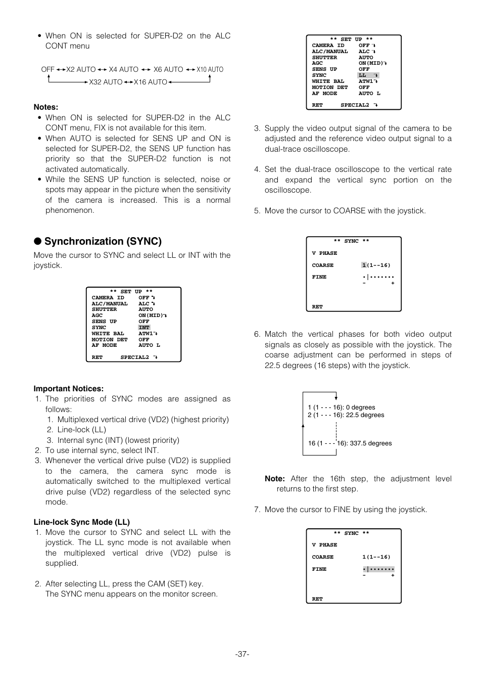 Synchronization (sync) | Panasonic WV-CS854B User Manual | Page 37 / 56