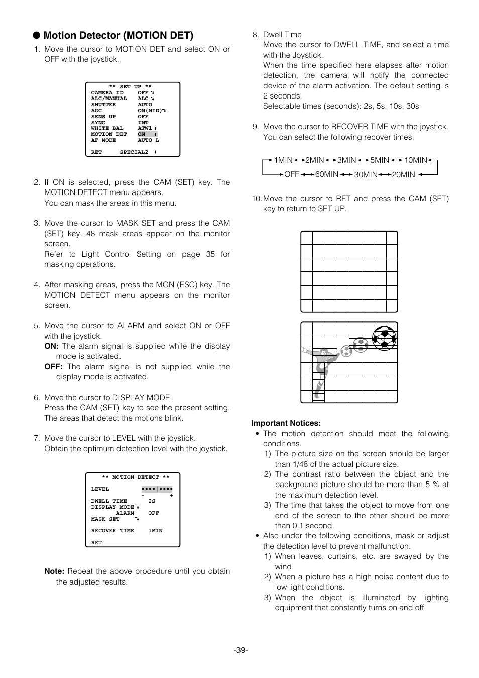 Motion detector (motion det) | Panasonic WV-CS854B User Manual | Page 39 / 56