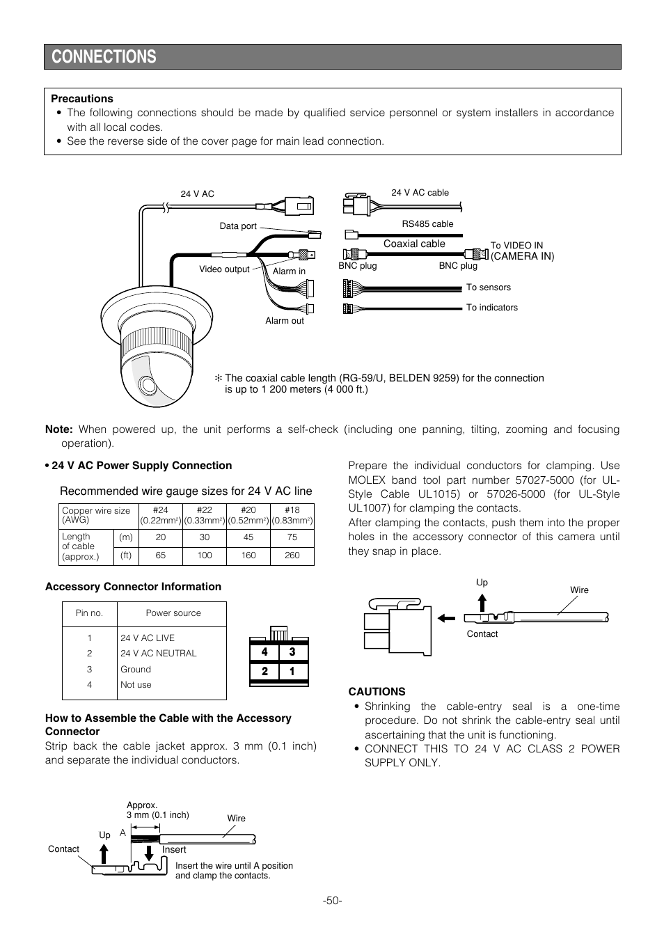 Connections, System connections, Specifications | Accessories, Optional accessories appendix | Panasonic WV-CS854B User Manual | Page 50 / 56