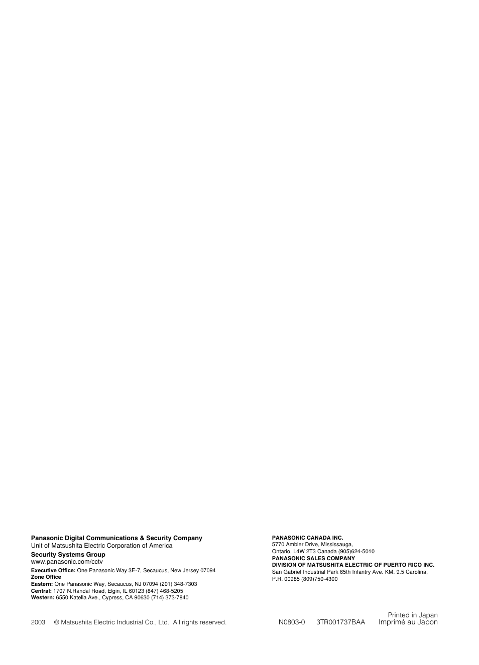 Panasonic WV-CS854B User Manual | Page 56 / 56