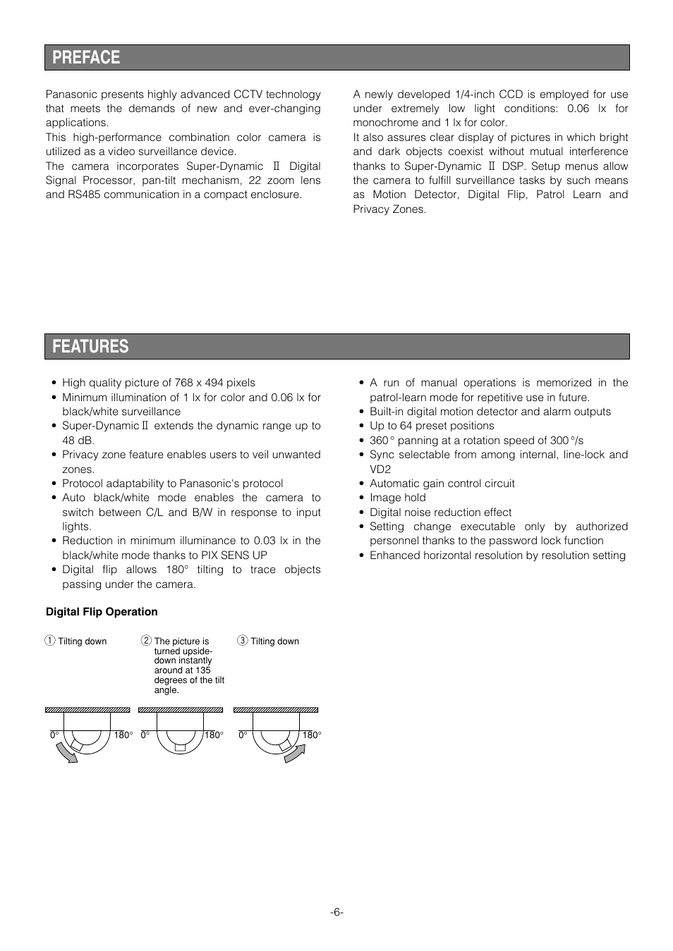 Preface, Features | Panasonic WV-CS854B User Manual | Page 6 / 56